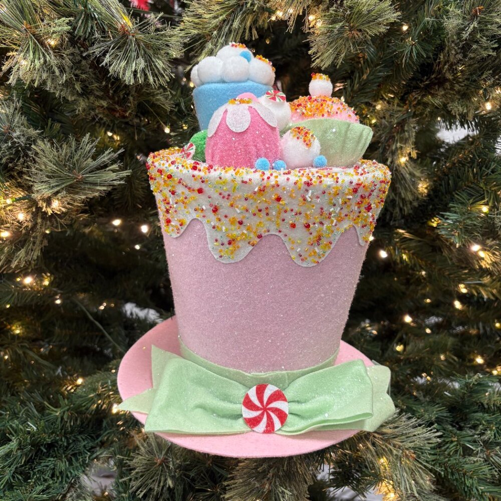 Christmas Holiday Pastel Sugar Candy Lane Top Hat Tree Topper Table Decor 13"